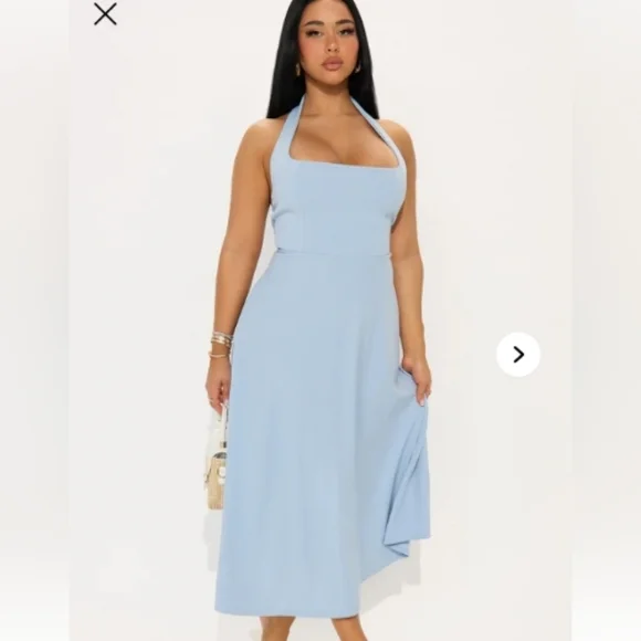 Fashion Nova Light Blue Halter Midi Dress - Picture 1 of 3